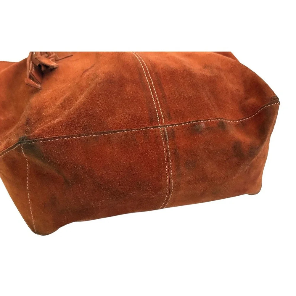 Leather Suede Brown Cognac Purse‎ Bag Boho Bohemian Stitching Key Strap Lining